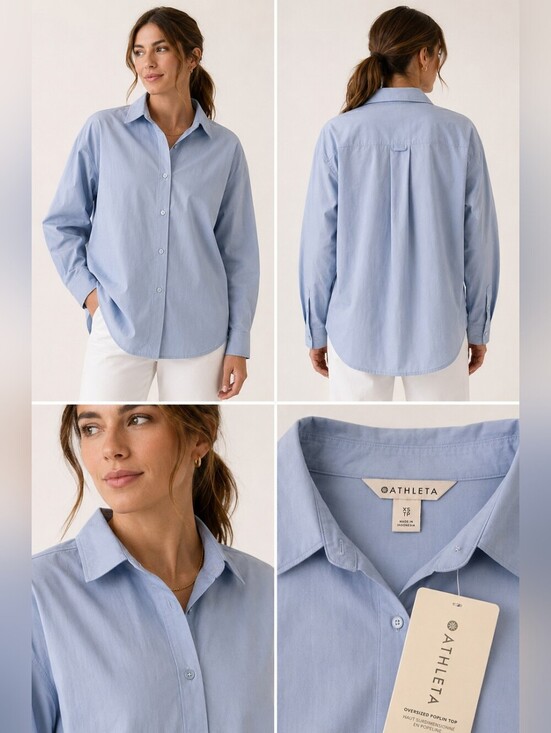 Athleta Tops - ✨ NWT Athleta Oversized Poplin Button Down Shirt XS Blue Collared Top ✨